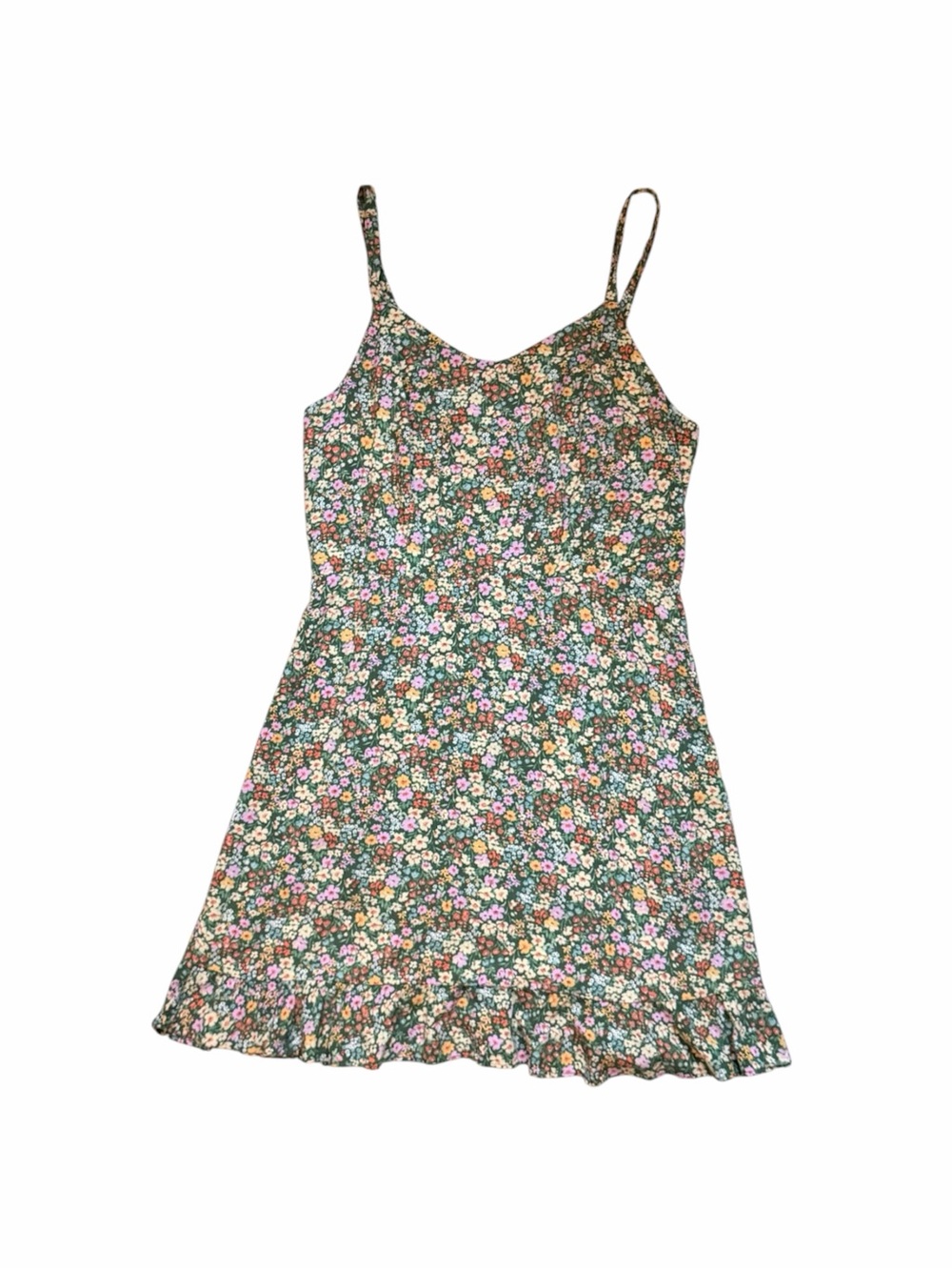Old Navy Green Floral print ruffled hem with Pink & Orange Accents mini dress